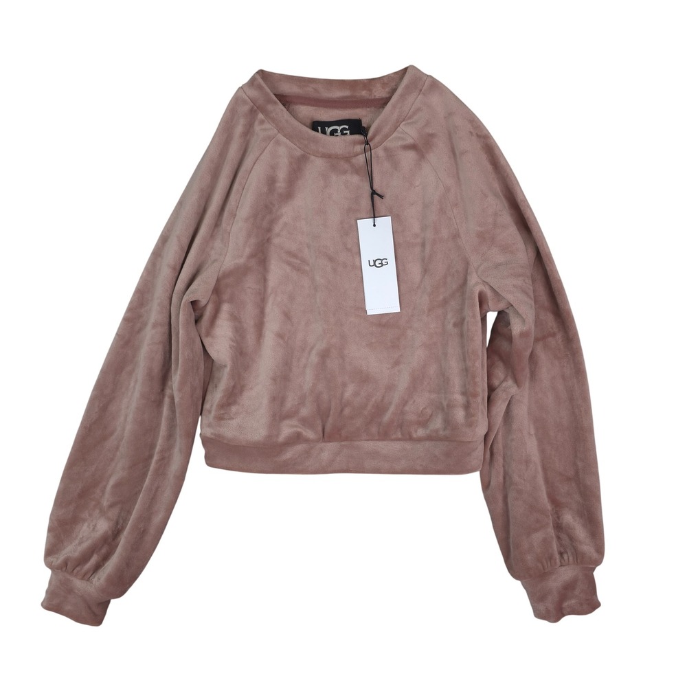 UGG Beckner Cropped Sweatshirt Womens XS Dusty Rose Velour Pullover‎ 1128977